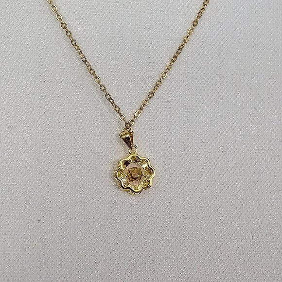Simulated Pink Diamond Gold Tone New 14K Over Sterling Silver Pendant Necklace - Picture 5 of 8